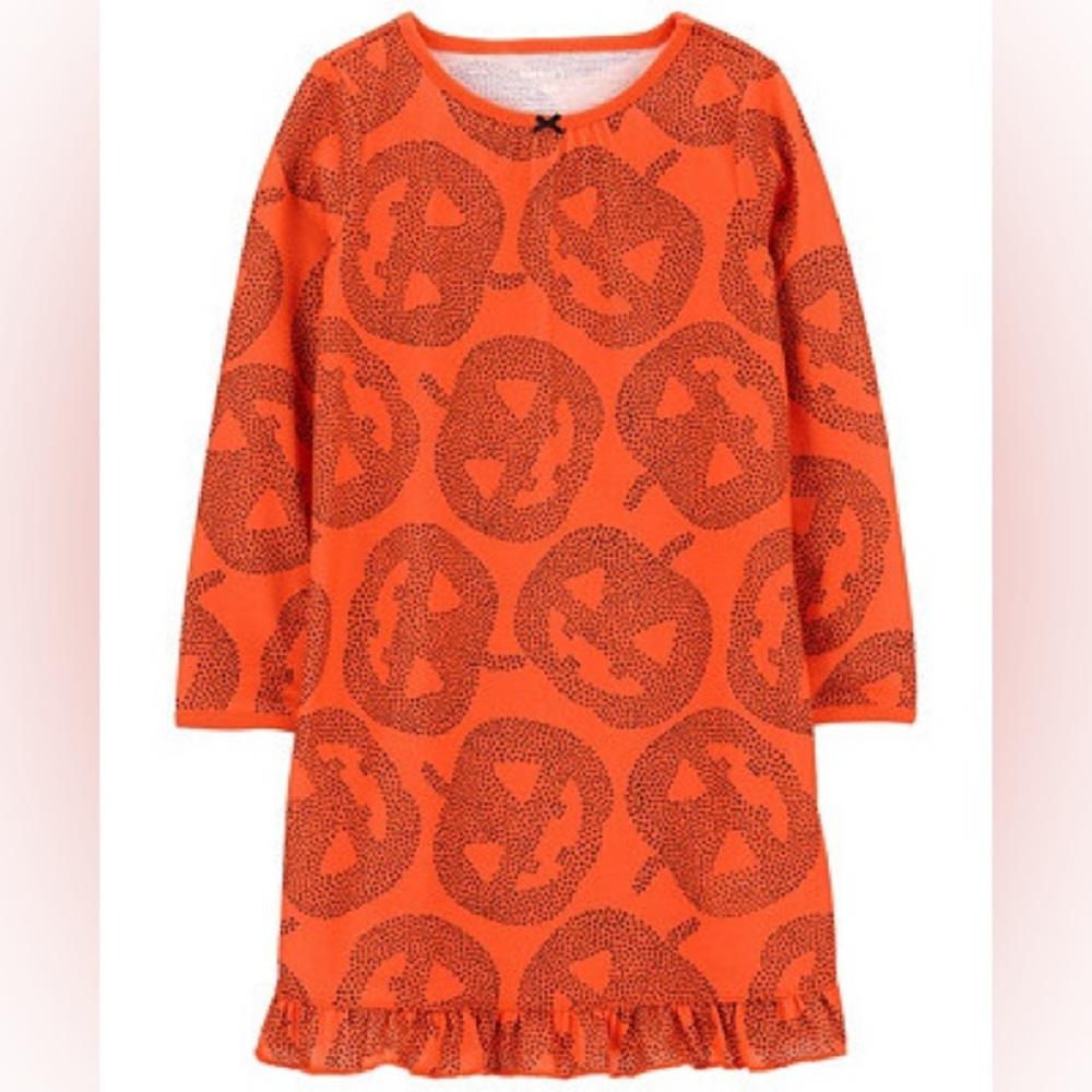 Carter’s Pumpkin Jack-O’-Lantern Toddler Girls‎ Long Sleeve Ruffle Nightgown NWT